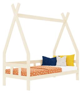Dětská teepee postel FENCE 4v1 ze dřeva se zábranou - Nelakovaná, 90x180 cm, S otevřeným vstupem