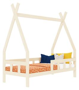 Dětská teepee postel FENCE 4v1 ze dřeva se zábranou - Nelakovaná, 90x160 cm, S otevřeným vstupem