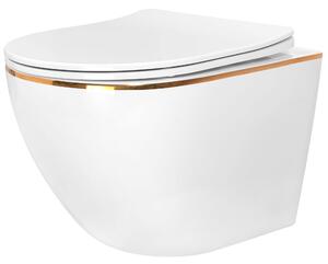Závěsná WC mísa REA CARLO Mini Flat - bílá-zlatý okraj
