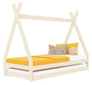 Rostoucí dětská postel SWITCH 2v1 ve tvaru teepee s přistýlkou - Transparentní vosková lazura matná, 90x160 cm