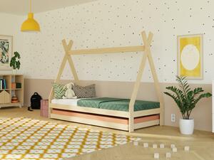 Rostoucí dětská postel SWITCH 2v1 ve tvaru teepee s přistýlkou - Transparentní vosková lazura matná, 90x200 cm