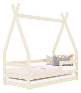 Dětská dřevěná postel SAFE 5v1 ve tvaru teepee se zábranou a přistýlkou - Nelakovaná, 90x180 cm, Se dvěma zábranami