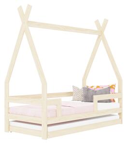 Dětská dřevěná postel SAFE 5v1 ve tvaru teepee se zábranou a přistýlkou - Nelakovaná, 90x180 cm, S jednou zábranou