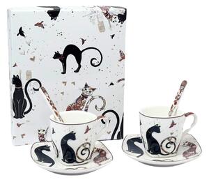 Home Elements Espresso šapo sada 2 x 65 ml, Kočka, porcelánová, sada 2 kusů