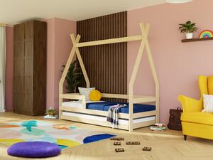 Dětská dřevěná postel SAFE 5v1 ve tvaru teepee se zábranou a přistýlkou - Nelakovaná, 90x160 cm, S otevřeným vstupem