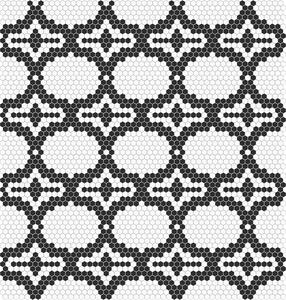 Hisbalit Obklad skleněná bílá; černá; černo-bílá Černobílá Mozaika ADAGIO hexagony 2,3x2,6 (33,3x33,3) cm - HEXADA