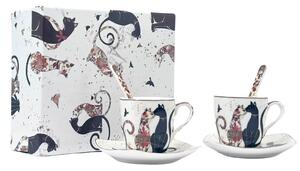 Home Elements Espresso šapo sada 2 x 65 ml, Kočky, porcelánová, sada 2 kusů