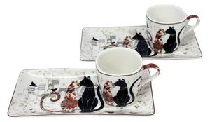Home Elements Espresso set s podtácky 2 x 65 ml, Kočky, porcelánový, sada 2 kusů