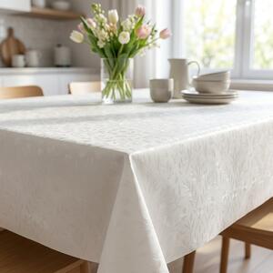 Luxusní ubrus PVC s textilním podkladem PEARL ZG-7161A, květinový damaškový vzor, bílá, š.140cm (metráž)