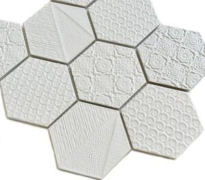 FIN Keramická mozaika bílá Mozaika HEX10 3D Reliev Bílá Mat 9,5x11 (26,5x29,6) cm - H3D95140