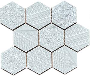 FIN Obklad keramická bílá Mozaika HEX10 3D Reliev Bílá Mat hexagony 9,5x11 (26,5x29,6) cm - H3D95140
