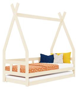 Dětská teepee postel FENCE 4v1 ze dřeva se zábranou a přistýlkou - Nelakovaná, 90x160 cm, S jednou zábranou