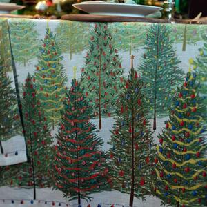 Dům Vánoc Lněný Vánoční ubrus Pohádkové stromky Velikost: 140x170 cm