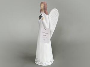 Vánoční anděl štíhlý velký - bílo-stříbrný Nápis: Když je smutno na duši, andílek tě potěší