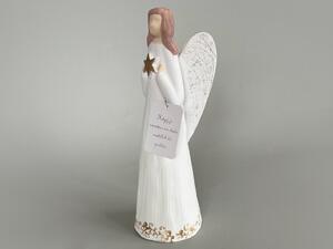 Vánoční anděl štíhlý velký - bílo-zlatý Nápis: Když je smutno na duši, andílek tě potěší