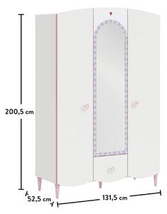 Šatní skříň 3D se zrcadlem Susy - bílá/růžová