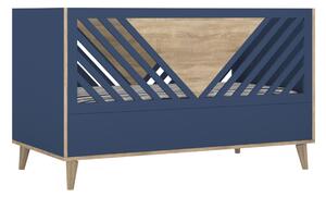 Designová rostoucí dětská postýlka ze dřeva TUTU 70x140 cm - Modrá, dub sonoma