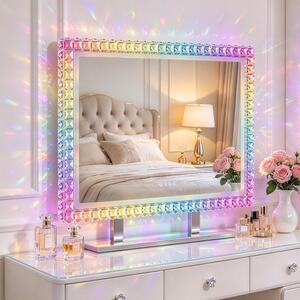 VANITII Hollywoodský kosmetický zrcadlo 80 cm x 60 cm s LED osvětlením RGB světelným režimem Krystalové kosmetické zrcadlo pro toaletní stolek Bílé