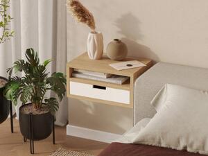 Dřevěný závěsný noční stolek ve scandi stylu HYLLE bílý Zvolte kvalitu dřeva: 2. Kombinace dubového masivu a dýhované DTD desky