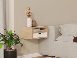 Dřevěný závěsný noční stolek ve scandi stylu HYLLE bílý Zvolte kvalitu dřeva: 2. Kombinace dubového masivu a dýhované DTD desky