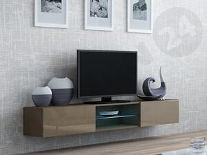 TV stolek Zigo Glass 180, Osvětlení: osvětlení LED RGB - barevné, Barva: šedá / šedá lesk Mirjan24 5902928730173