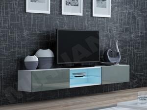 TV stolek Zigo Glass 180, Osvětlení: osvětlení LED RGB - barevné, Barva: šedá / šedá lesk Mirjan24 5902928730173
