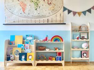Dětský Montessori regál na knihy a hračky - Transparentní lak