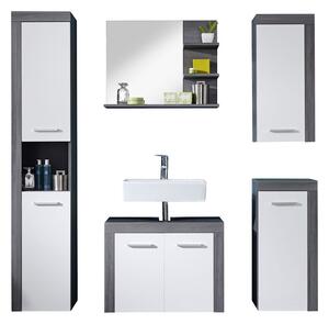 Koupelnová sestava BRISOT pětidílná se zrcadlem; bílá / šedá