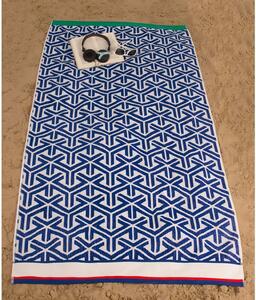 Jules Clarysse plážová osuška JET SET GRAPHIC MODRÁ, geometrický vzor, froté, 90x170cm