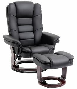 HOMCOM Houpací křeslo s opěrkou nohou 135°, otáčecí ergonomické relaxační křeslo s podnožkou, opěrkou hlavy a područkami z PU kůže pro ložnici, kancel