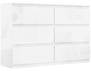 HOMCOM Moderní komoda se 6 zásuvkami s protiskluzovým designem 112x34x75 cm, lesklá bílá | Aosom
