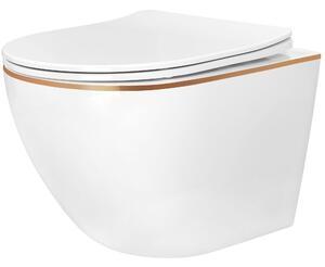 Rea Carlo Mini Gold Edge, závěsná WC mísa 490x370 mm + bidet 495x370 mm, bílá se zlatým okrajem, 46327