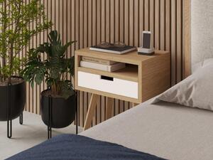 Dřevěný noční stolek ve scandi stylu HYLLE bílý Zvolte kvalitu dřeva: 2. Kombinace dubového masivu a dýhované DTD desky