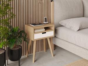 Dřevěný noční stolek ve scandi stylu HYLLE bílý Zvolte kvalitu dřeva: 2. Kombinace dubového masivu a dýhované DTD desky