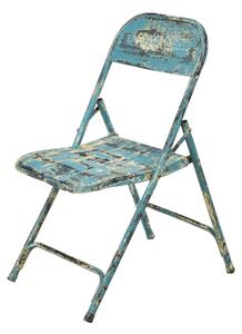 Kovová skládací židle, tyrkysová patina, 45x55x80cm (AE)