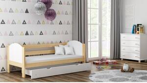 Postýlky a postele - Dřevěná jednolůžková postel pro děti - 160x80 cm Bez šuplíku Dodatečná přišroubovaná bariéra Modrá