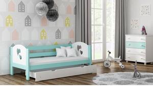 Postýlky a postele - Dětská dřevěná postel - 180x80 cm Bez šuplíku Dodatečná přišroubovaná bariéra Hvězdy a měsíc Modrá