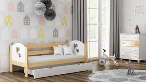 Postýlky a postele - Dřevěná jednolůžková postel pro děti - 160x80 cm Bez šuplíku Čokoláda Dodatečná přišroubovaná bariéra Hvězdy a měsíc