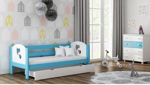 Postýlky a postele - Dřevěná jednolůžková postel pro děti - 190x80 cm Bez šuplíku Dodatečná přišroubovaná bariéra Růžová Srdce