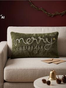 Sinsay - Dekorativní vánoční polštář s vyšívaným nápisem Merry Christmas - zelená
