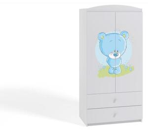 Skříně - Dvoudveřová dětská skříň s modrým medvídkem Modrá