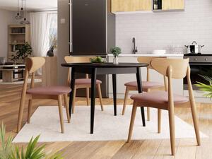 Jídelní stůl 120 cm se 4 židlemi OLMIO 1 - černý / přírodní dřevo / růžový