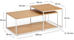 Set dvou dubových konferenčních stolků Kave Home Yoana 100x50/ 50x55 cm s bílou podnoží