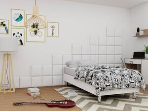 Čalouněná jednolůžková postel 120x200 NECHLIN 2 - bílá ekokůže + panely 30x30 cm ZDARMA