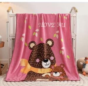 Plyšové deky - Růžová dětská deka s medvědy - 100x150 cm
