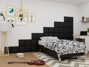 Čalouněná jednolůžková postel 90x200 NECHLIN 2 - černá ekokůže + panely 30x30 cm ZDARMA