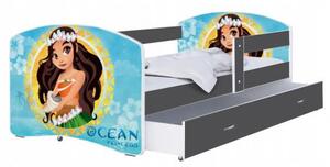 Dětská postel LUKI se šuplíkem ŠEDÁ 160x80 cm vzor OCEAN PRINCESS