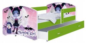 Dětská postel LUKI se šuplíkem ZELENÁ 160x80 cm vzor UPÍRKA