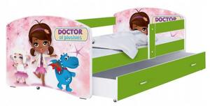 Dětská postel LUKI se šuplíkem ZELENÁ 160x80 cm vzor MALÁ DOKTORKA