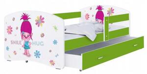 Dětská postel LUKI se šuplíkem ZELENÁ 160x80 cm vzor SMILE HUG